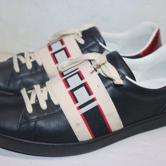 Gucci Ace Stripe Sneakers Black Leather Men\'s Shoes Size EU 42 main image 4